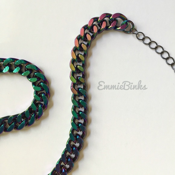 New Oil Slick Chain Link Necklace | Iridescent Miami Cuban Chain | Unisex - Picture 9 of 16